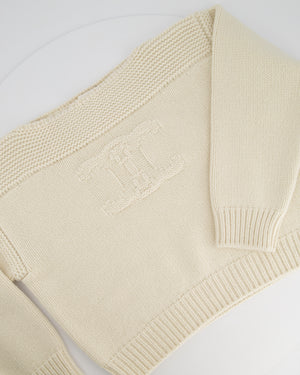 Celine Beige Cable Knitted Triomphe Long Sleeve Jumper Size S (UK 8)