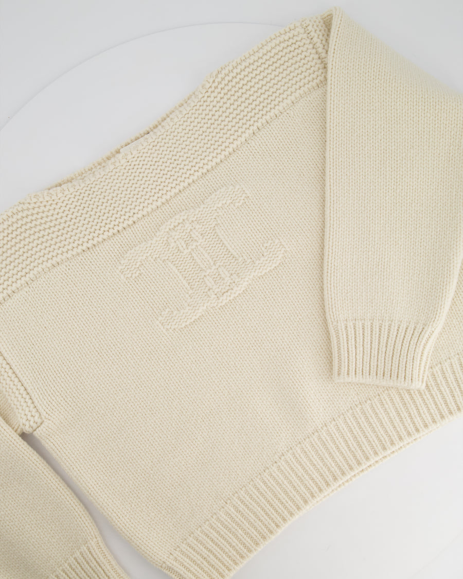 Celine Beige Cable Knitted Triomphe Long Sleeve Jumper Size S (UK 8)