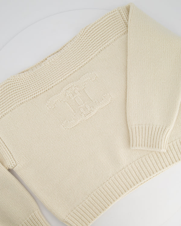 Celine Beige Cable Knitted Triomphe Long Sleeve Jumper Size S (UK 8)