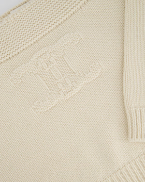 Celine Beige Cable Knitted Triomphe Long Sleeve Jumper Size S (UK 8)