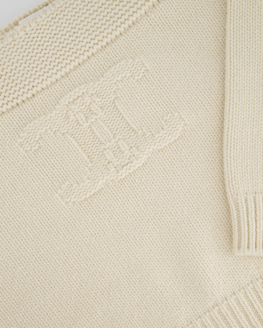 Celine Beige Cable Knitted Triomphe Long Sleeve Jumper Size S (UK 8)