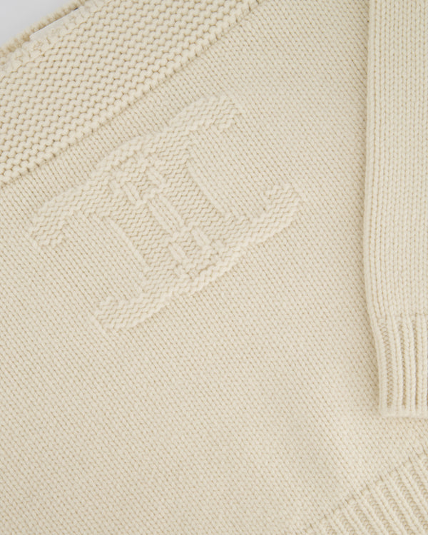 Celine Beige Cable Knitted Triomphe Long Sleeve Jumper Size S (UK 8)