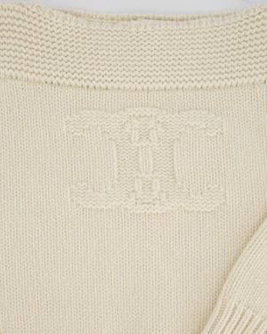 Celine Beige Cable Knitted Triomphe Long Sleeve Jumper Size S (UK 8)