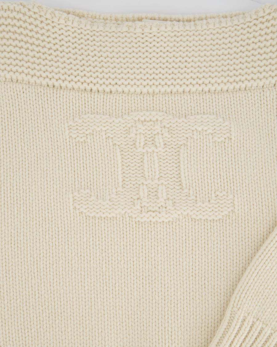Celine Beige Cable Knitted Triomphe Long Sleeve Jumper Size S (UK 8)