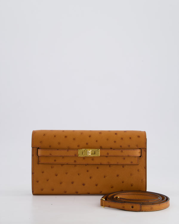 Hermès Kelly To Go Bag in Cognac Ostrich Leather with Gold Hardware