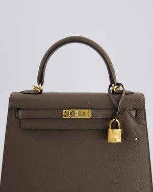 *RARE* Hermès Kelly Sellier Bag 25cm in Gris Etain Epsom Leather with Gold Hardware