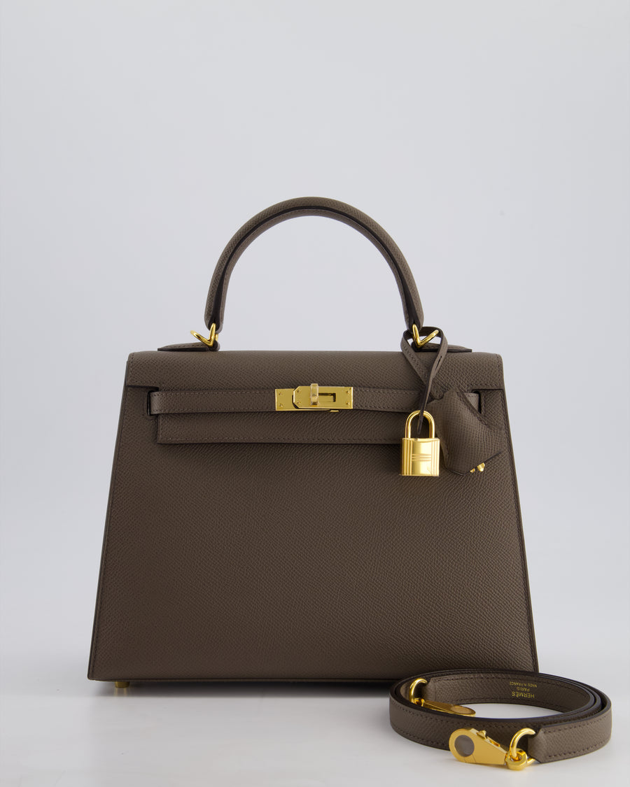 *RARE* Hermès Kelly Sellier Bag 25cm in Gris Etain Epsom Leather with Gold Hardware