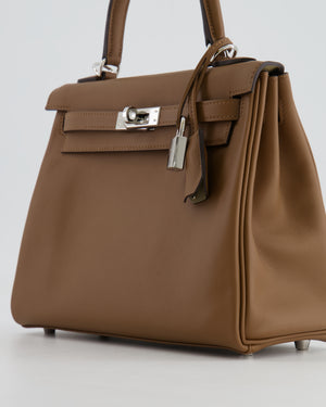 Hermès Kelly 25cm Retourne Verso Bag in Biscuit Swift Leather with Gris Tourterelle Interior and Palladium Hardware