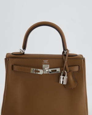 Hermès Kelly 25cm Retourne Verso Bag in Biscuit Swift Leather with Gris Tourterelle Interior and Palladium Hardware