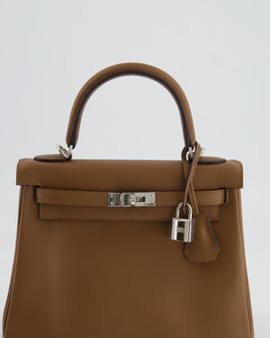 Hermès Kelly 25cm Retourne Verso Bag in Biscuit Swift Leather with Gris Tourterelle Interior and Palladium Hardware