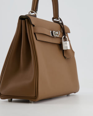 Hermès Kelly 25cm Retourne Verso Bag in Biscuit Swift Leather with Gris Tourterelle Interior and Palladium Hardware