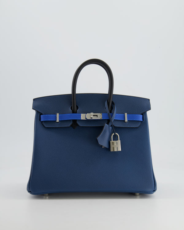 Hermès Birkin 25cm Retourne Tricolour in Deep Blue, Bleu Hydra and Black Epsom Leather with Palladium Hardware