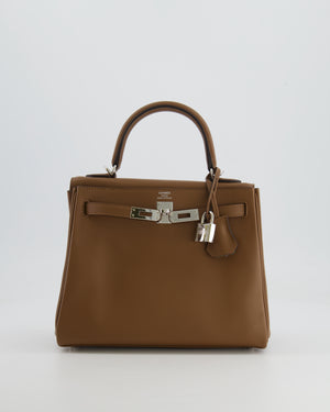 Hermès Kelly 25cm Retourne Verso Bag in Biscuit Swift Leather with Gris Tourterelle Interior and Palladium Hardware