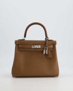 Hermès Kelly 25cm Retourne Verso Bag in Biscuit Swift Leather with Gris Tourterelle Interior and Palladium Hardware