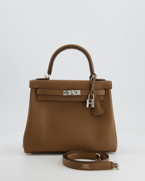 Hermès Kelly 25cm Retourne Verso Bag in Biscuit Swift Leather with Gris Tourterelle Interior and Palladium Hardware