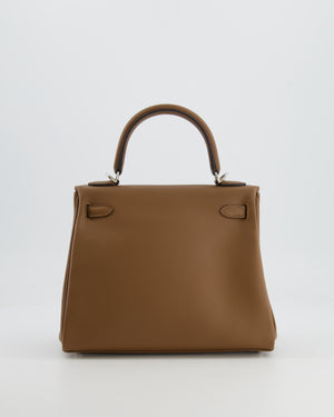Hermès Kelly 25cm Retourne Verso Bag in Biscuit Swift Leather with Gris Tourterelle Interior and Palladium Hardware