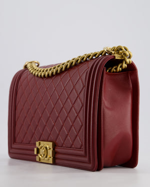Chanel Burgundy Medium Boy Bag in Lamsbskin Leather with Antique Gold Hardware