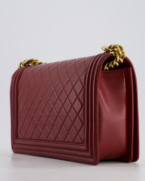 Chanel Burgundy Medium Boy Bag in Lamsbskin Leather with Antique Gold Hardware