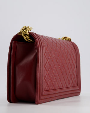 Chanel Burgundy Medium Boy Bag in Lamsbskin Leather with Antique Gold Hardware
