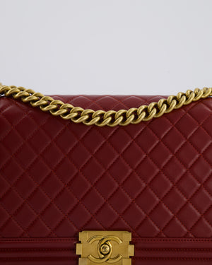Chanel Burgundy Medium Boy Bag in Lamsbskin Leather with Antique Gold Hardware