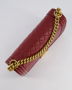 Chanel Burgundy Medium Boy Bag in Lamsbskin Leather with Antique Gold Hardware