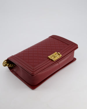 Chanel Burgundy Medium Boy Bag in Lamsbskin Leather with Antique Gold Hardware