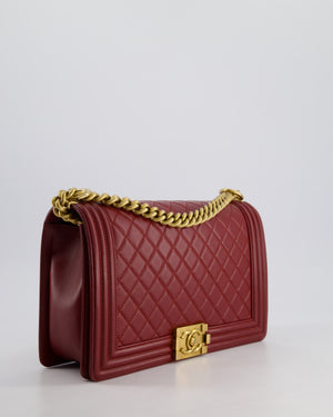 Chanel Burgundy Medium Boy Bag in Lamsbskin Leather with Antique Gold Hardware
