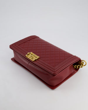 Chanel Burgundy Medium Boy Bag in Lamsbskin Leather with Antique Gold Hardware