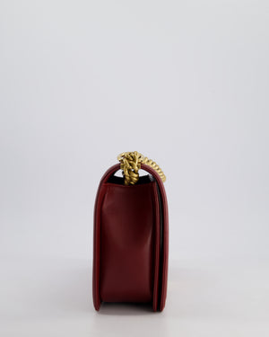 Chanel Burgundy Medium Boy Bag in Lamsbskin Leather with Antique Gold Hardware