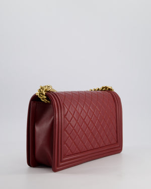 Chanel Burgundy Medium Boy Bag in Lamsbskin Leather with Antique Gold Hardware
