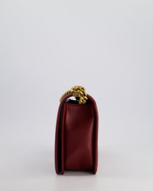 Chanel Burgundy Medium Boy Bag in Lamsbskin Leather with Antique Gold Hardware
