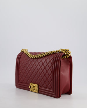 Chanel Burgundy Medium Boy Bag in Lamsbskin Leather with Antique Gold Hardware