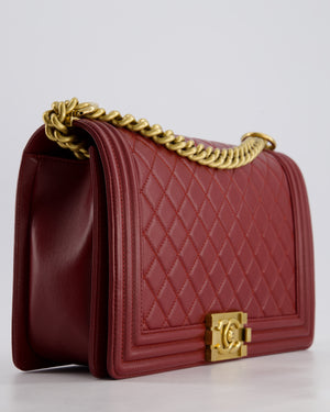 Chanel Burgundy Medium Boy Bag in Lamsbskin Leather with Antique Gold Hardware