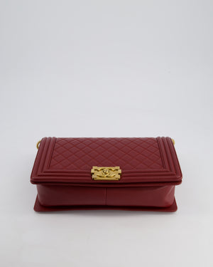 Chanel Burgundy Medium Boy Bag in Lamsbskin Leather with Antique Gold Hardware