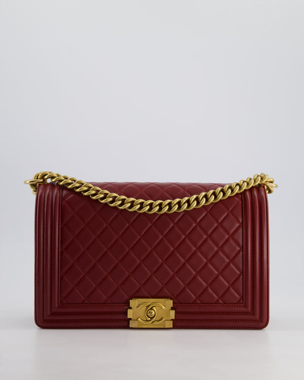 Chanel Burgundy Medium Boy Bag in Lamsbskin Leather with Antique Gold Hardware