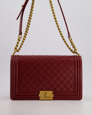 Chanel Burgundy Medium Boy Bag in Lamsbskin Leather with Antique Gold Hardware