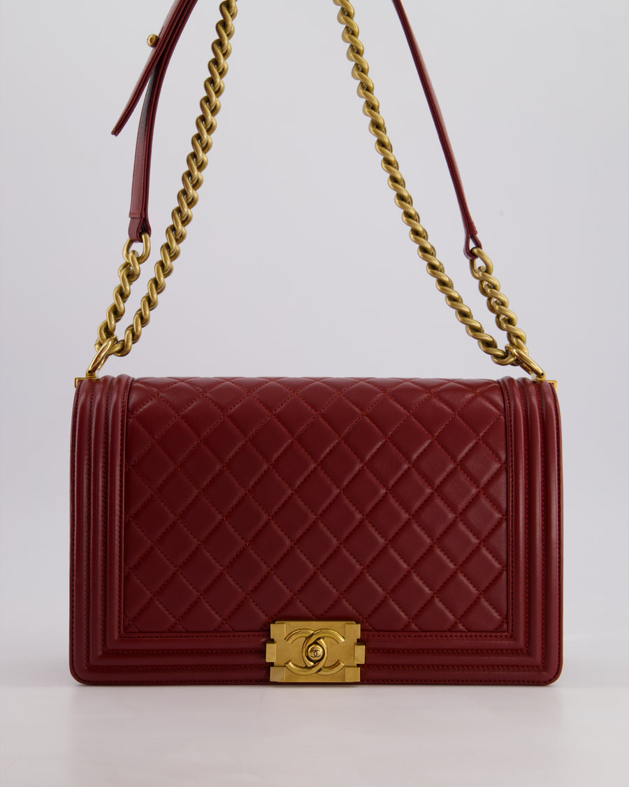 Chanel Burgundy Medium Boy Bag in Lamsbskin Leather with Antique Gold Hardware