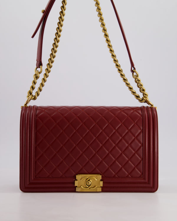 Chanel Burgundy Medium Boy Bag in Lamsbskin Leather with Antique Gold Hardware