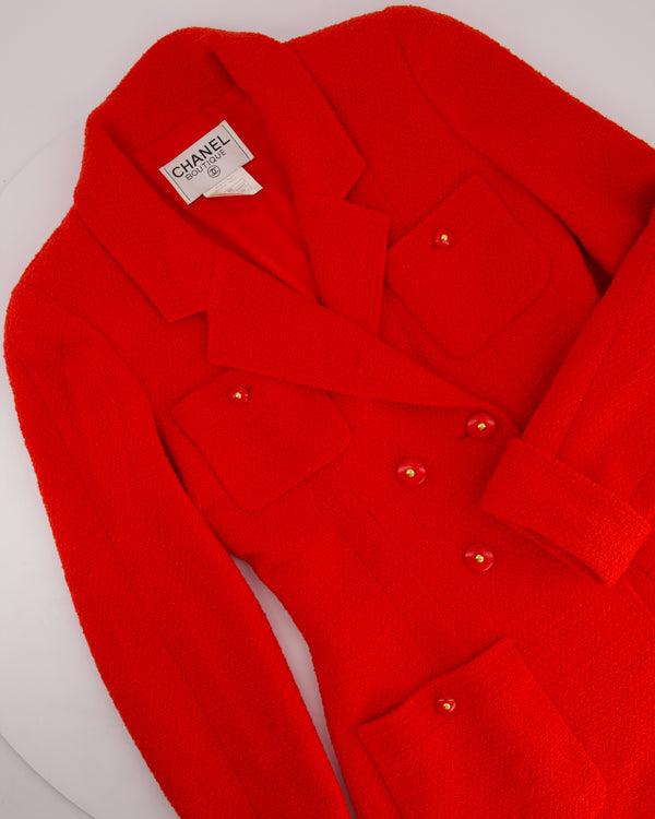 Chanel Red Tweed Jacket with Red and Gold Buttons Size FR 38 (UK 10)