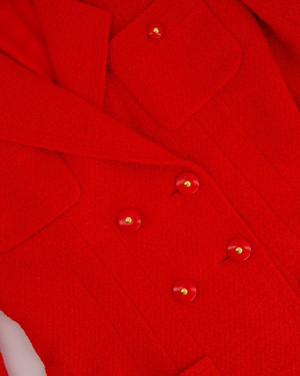 Chanel Red Tweed Jacket with Red and Gold Buttons Size FR 38 (UK 10)