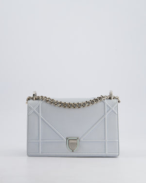 Christian Dior Baby Blue Small Diorama Flap Bag in Grained Calfskin Leather with Silver Hardware