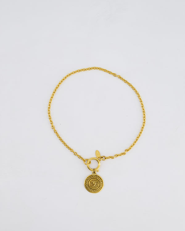 Chanel Vintage Gold Chocker Necklace With CC Medallion Pendant