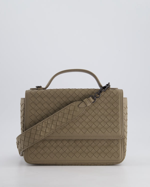 Bottega Veneta Grey Alumna Intrecciato Leather Handle Bag with Strap Detail