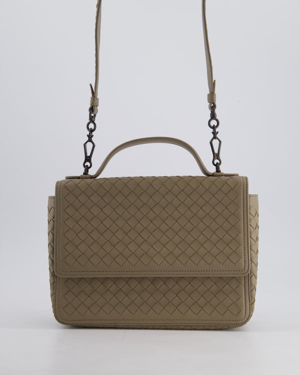 Bottega Veneta Grey Alumna Intrecciato Leather Handle Bag with Strap Detail