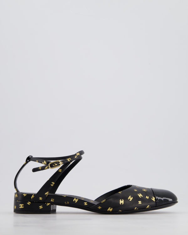 Chanel Black and Metallic Gold CC Logo Leather Flat Sandals Size EU 39.5