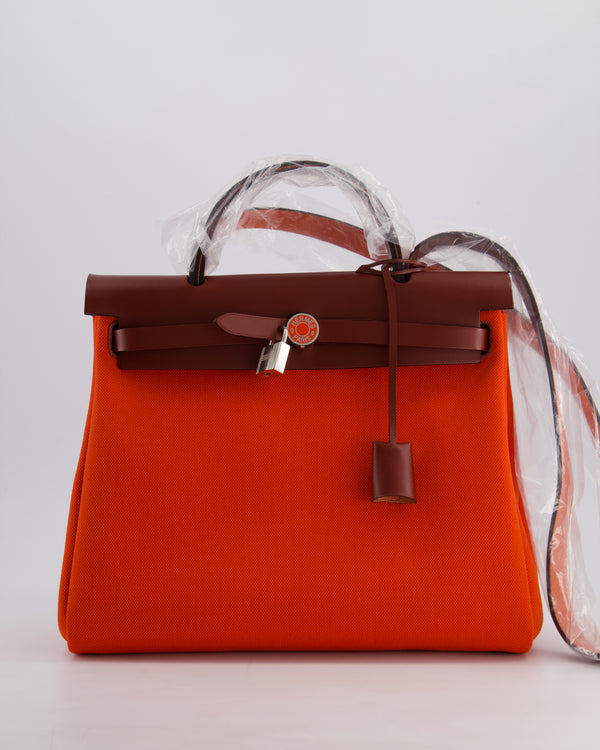 Hermès Herbag 31 in Capucine Militaire Canvas, Rouge H Vache Hunter Leather and Orange Lacquer With Palladium Hardware