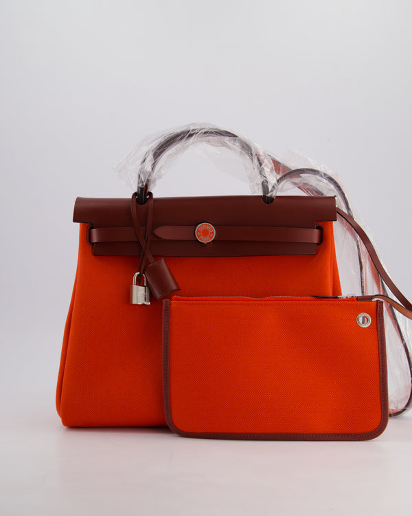 Hermès Herbag 31 in Capucine Militaire Canvas, Rouge H Vache Hunter Leather and Orange Lacquer With Palladium Hardware