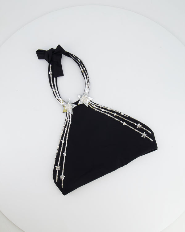 *HOT* Chanel Cruise 2024 Black Open-Back Top with Silver Crystal Star Details and Pearls FR 36 (UK 8) RRP £2490