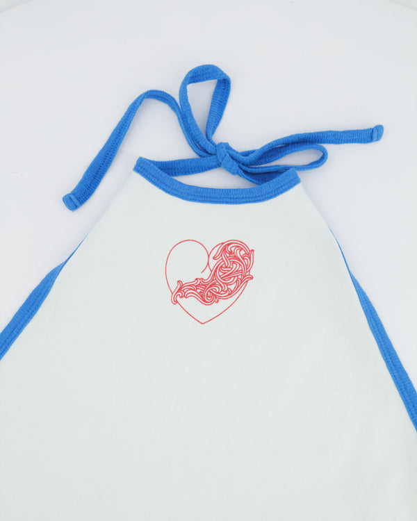 Chrome Hearts White and Blue Halter Top with Red Heart Detail Size FR 36 (UK 8)