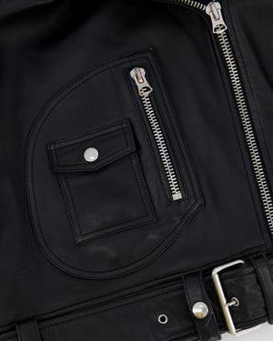 Acne Studios Black Lambskin Leather Biker Jacket with Pocket Details Size FR 36 (UK 8) RRP £1,600